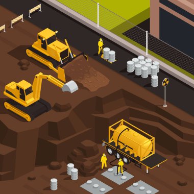 Toksik Atık Nükleer Kimyasal Kirlilik Biyolojik Tehlike Isometric Renkli Bileşimi