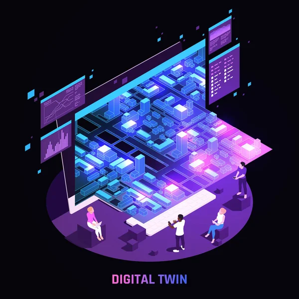 Cyfrowa technologia Twin Isometric Image — Wektor stockowy