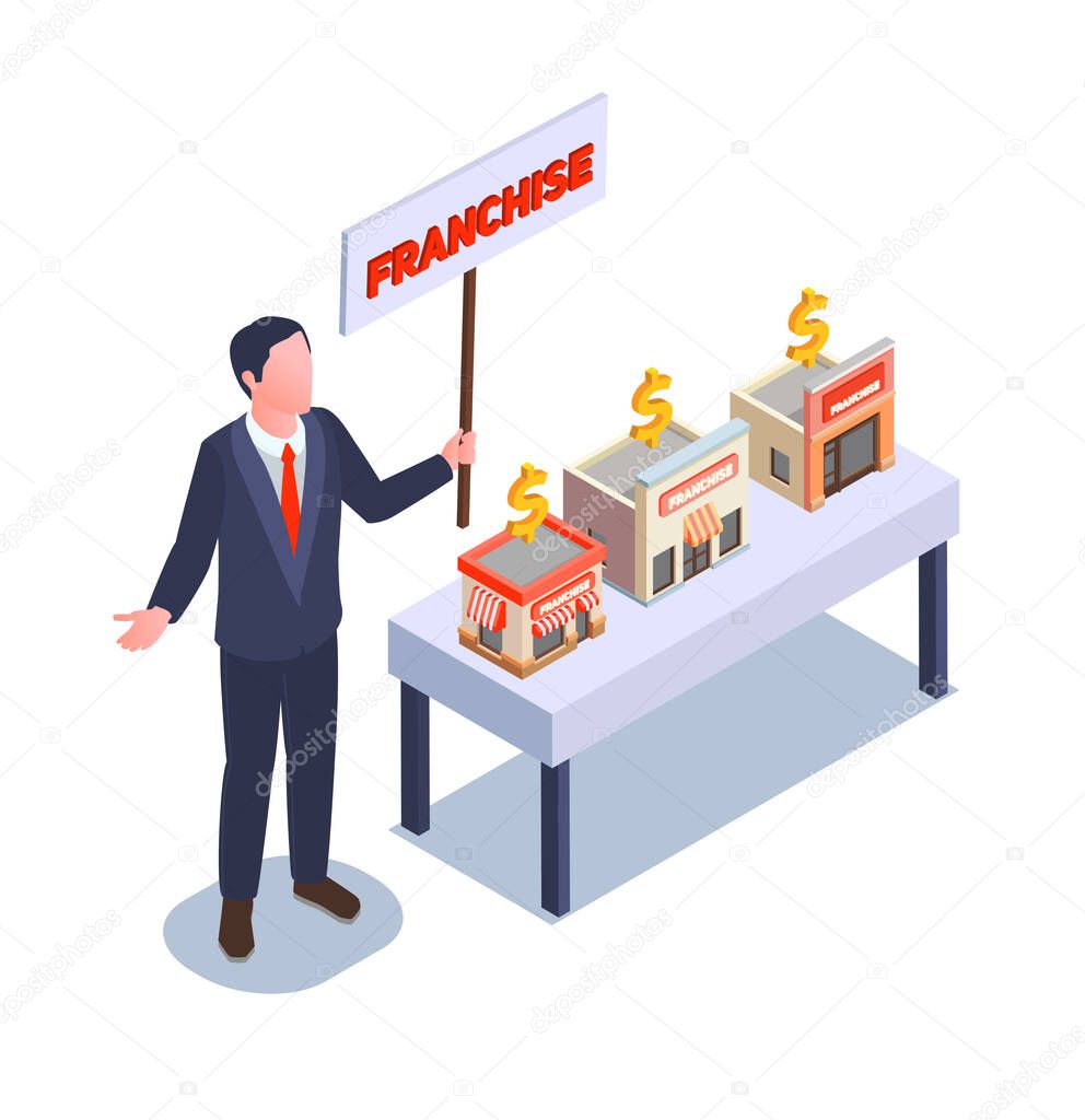 Franchise And Business Isometric Concept
