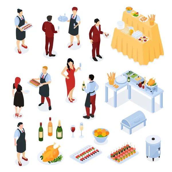 Banquet Service Isometric Set — Stock Vector