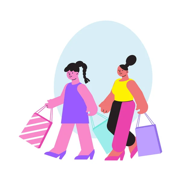 Donne Shopping Illustrazione — Vettoriale Stock