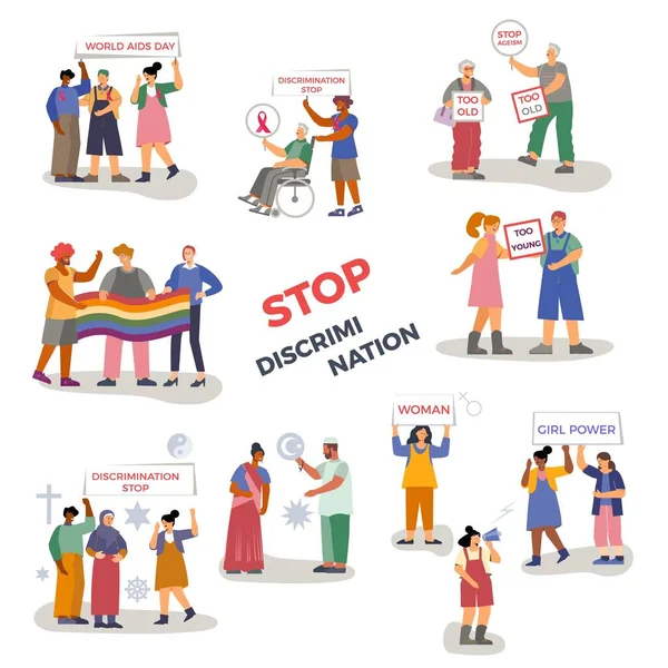 Stop Discrimination Flat Set — 스톡 벡터