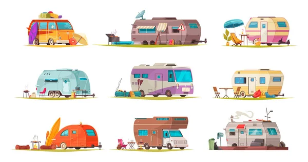 Recreational Vehicles Cartoon Set — Stockový vektor