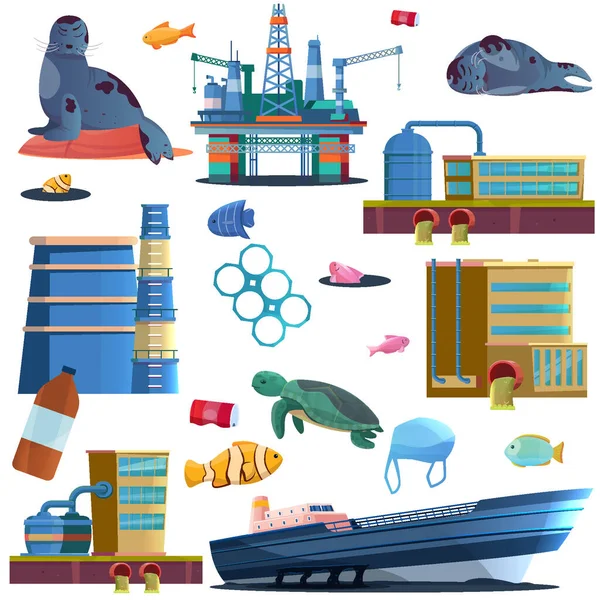 Ocean Problem Flat Set — Stockvektor