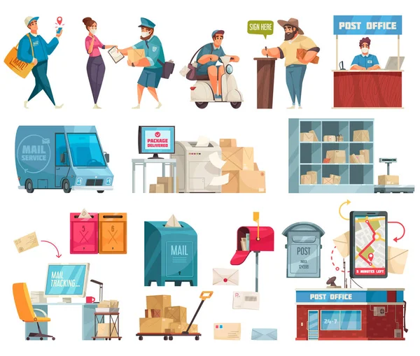 Post Office Cartoon Set — Stock Vector