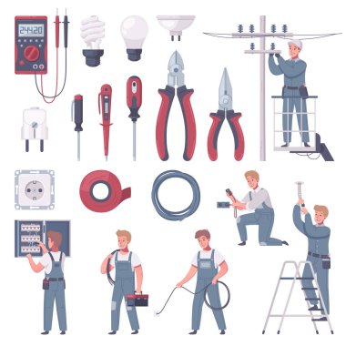 Cartoon Electrician Icon Set