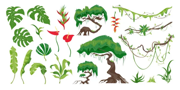 Jungle Plants Horizontal Set — 图库矢量图片