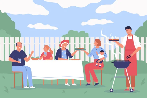 Family Barbecue Illustration — Archivo Imágenes Vectoriales