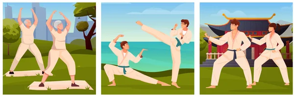 Martial Arts Flat Illustrations — Διανυσματικό Αρχείο