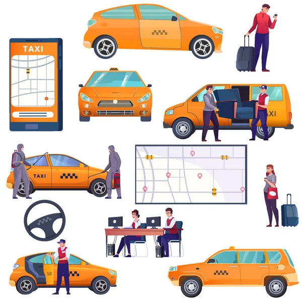 Juego de taxi plano — Vector de stock