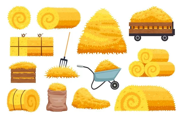 Hay Stacks Icon Set - Stok Vektor