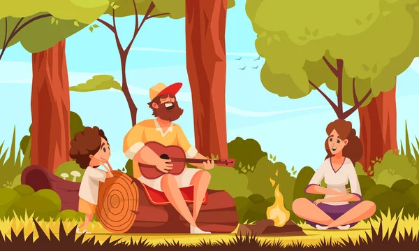 Camping With Guitar Composition — Stock Vector