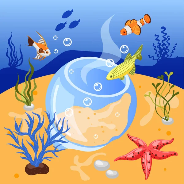 Acuario isométrico Fondo — Vector de stock