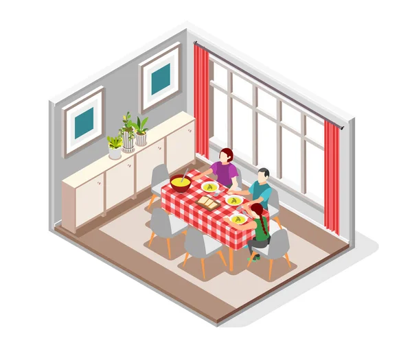 Home Dinner Isometric Composition - Stok Vektor