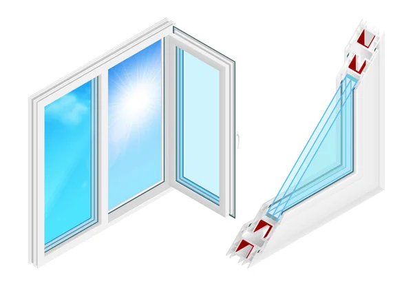 Conceito Isométrico de Instalação de Plástico Windows — Vetor de Stock