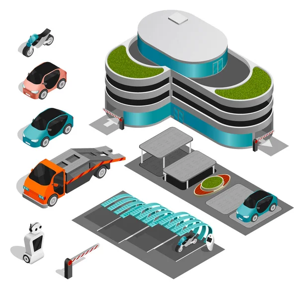 Conjunto de ícones isométricos de estacionamento Conjunto de ícones isométricos de estacionamento —  Vetores de Stock