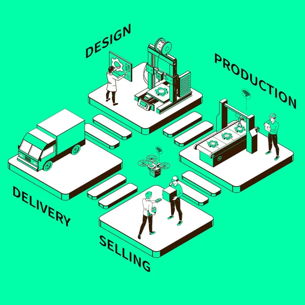 Slimme industrie Monochroom Isometrische samenstelling — Stockvector