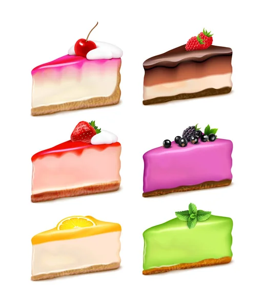 Cheesecake Stukken Realistische Set — Stockvector