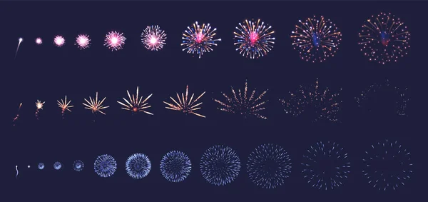 Feuerwerk Animation Realistisches Set — Stockvektor