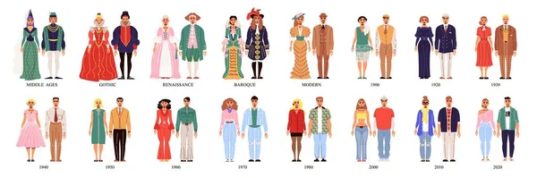 Ensemble de costumes Histoire de la mode — Image vectorielle