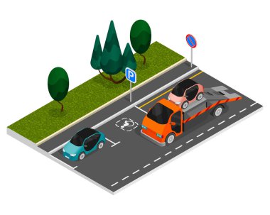 Otopark Renkli Isometric Kompozisyonu