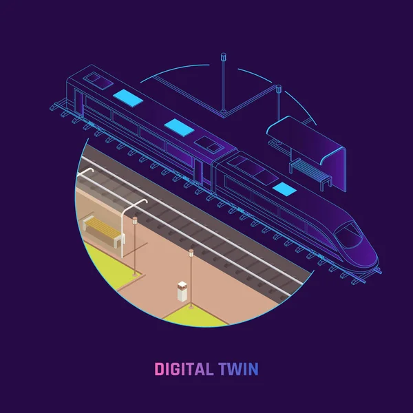 Comboio Digital Twin fundo isométrico — Vetor de Stock