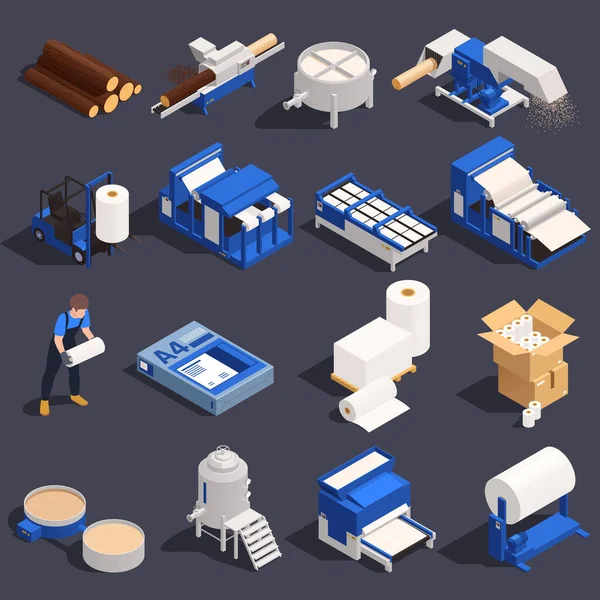 Produção de papel Isometric Icon Set —  Vetores de Stock