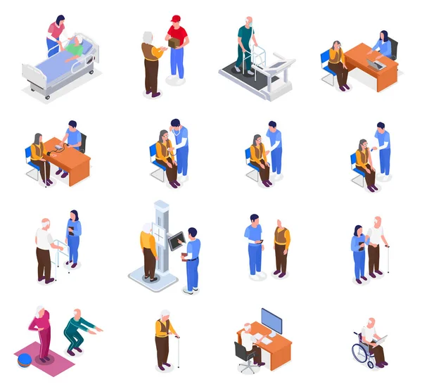 Elderly People Healthcare Isometric Set — Stock vektor