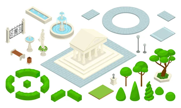 Set di icone del parco di progettazione del paesaggio — Vettoriale Stock