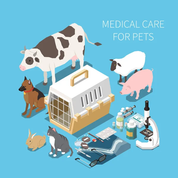 Composição Isométrica Veterinária —  Vetores de Stock