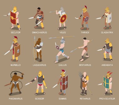 Roman Gladiators Isometric Set clipart