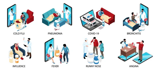 Cold Flu Isometric Compositions — Stock Vector