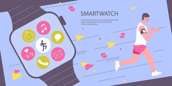 Sport Smart Watch Composition — Stock Vector