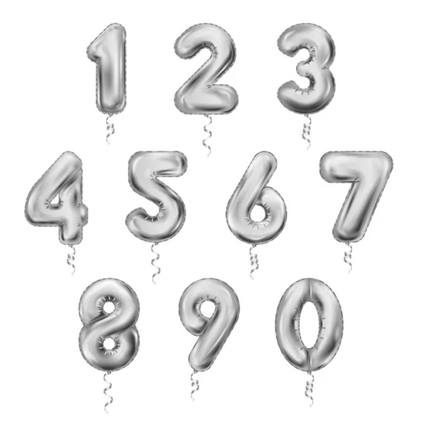 Balloon Numbers Sliver Realistic Icon Set — Stock Vector