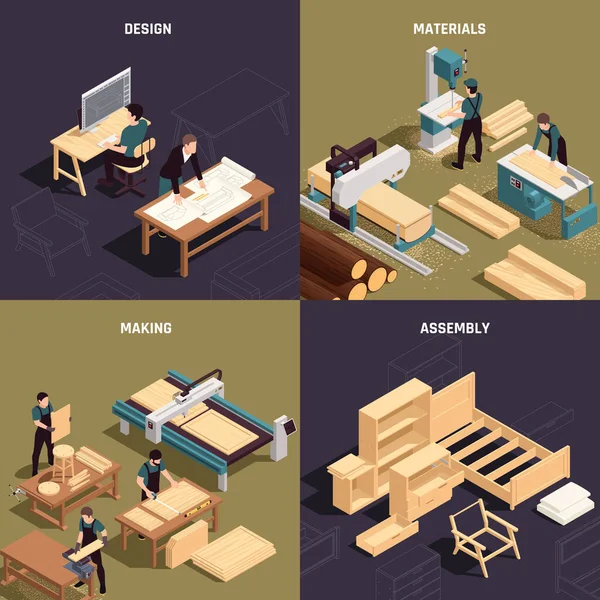 Isometric Furniture Production Icon Set — Stock Vector