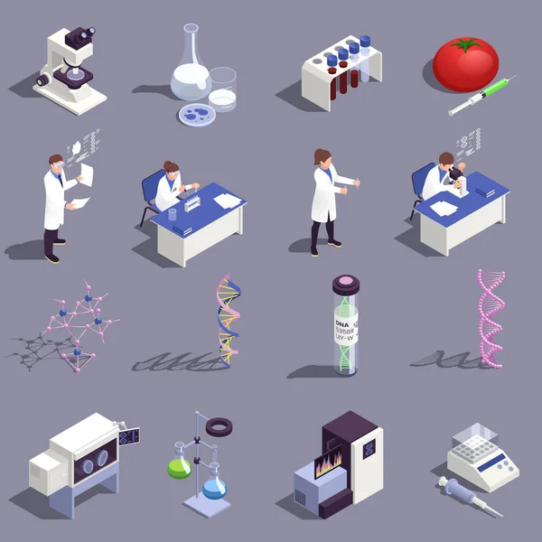 Set di icone di ingegneria genetica — Vettoriale Stock