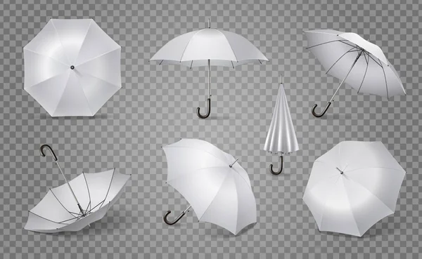 White Isolated Realistic Regenschirm Icon Set — Stockvektor