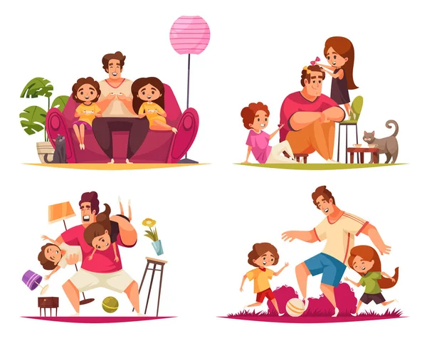 Daddy Kids Compositions Set — Stock Vector