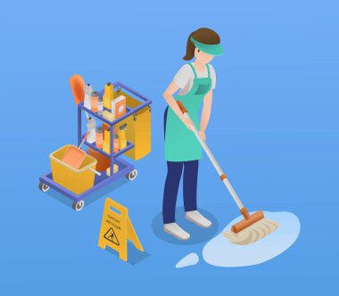 Isometric Profesyonel Temizlik Servisi Kompozisyonu