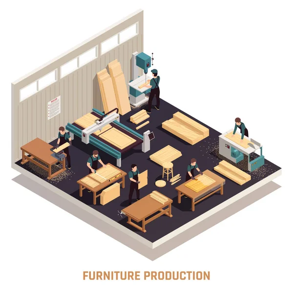 Isometrisch geïsoleerd concept voor de productie van meubilair — Stockvector