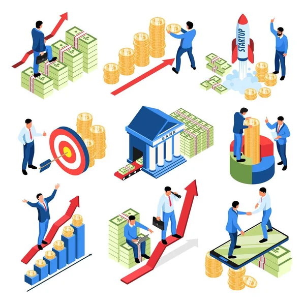 Partnership And Investment Isometric Set — Stock Vector