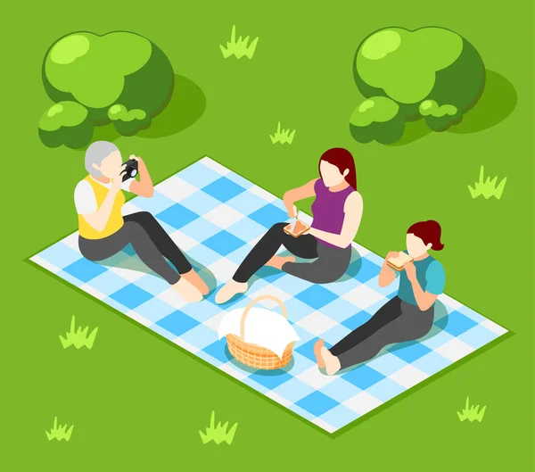 Семейный пикник с цветным фоном — стоковый вектор