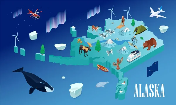 Alaska Seyahat Isometric Posteri — Stok Vektör
