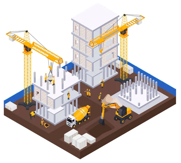 Construction Industry Isometric Concept — Stock Vector