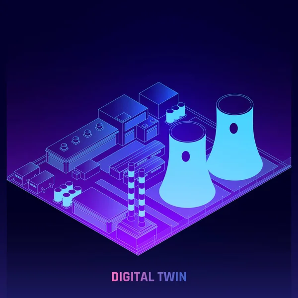 Poster Isométrico Digital Twins — Vetor de Stock