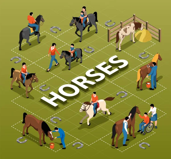 Fluxograma isométrico de cavalos — Vetor de Stock