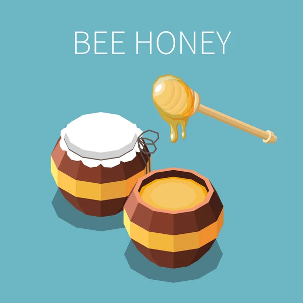 Miele d'api Sfondo isometrico — Vettoriale Stock