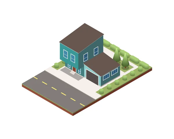 Rumah Isometric Suburban - Stok Vektor