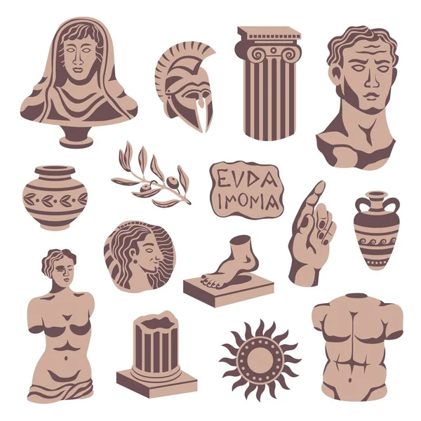 Set de iconos de estatuas antiguas — Archivo Imágenes Vectoriales