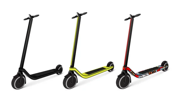 Tres scooters eléctricos realistas — Vector de stock